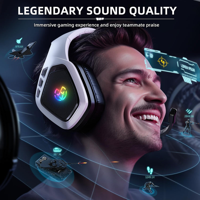 Wireless Gaming Headset for PC, PS5, PS4, 2.4 Ghz USB & Type-C Gaming Headphones with Microphone, 30H Battery Bluetooth Headphones for Switch, Laptop, Mobile, Mac
