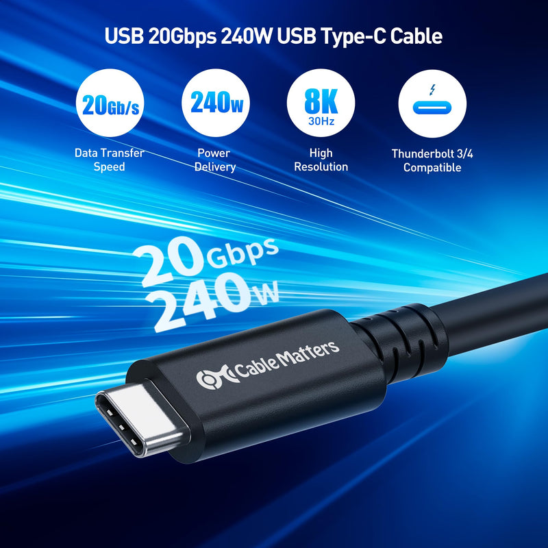 Cable Matters 20Gbps Right Angle USB 4 Cable 9.8ft, Supports Up to [8K@30Hz / 4K@120Hz Video, 240W Charging, 20Gbps Data Transfer] Compatible with Thunderbolt 4 Cable, MacBook Pro, XPS, Surface Pro 9.8 Feet
