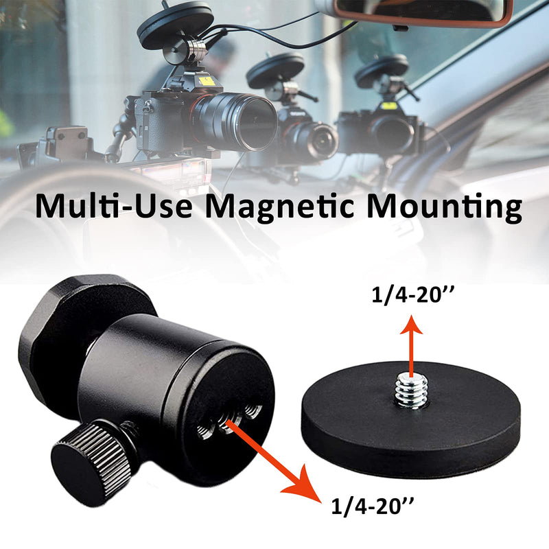 ULIBERMAGNET 24lb Magnetic Camera Mounting Base with Mini Ball Head, Super Strong Rubber Coating Neodymium Magnet with 1/4’’-20 Male Thread Stud for Mobile Camera , Security Camera. 1.69INCH Magnetic Camera Mounts