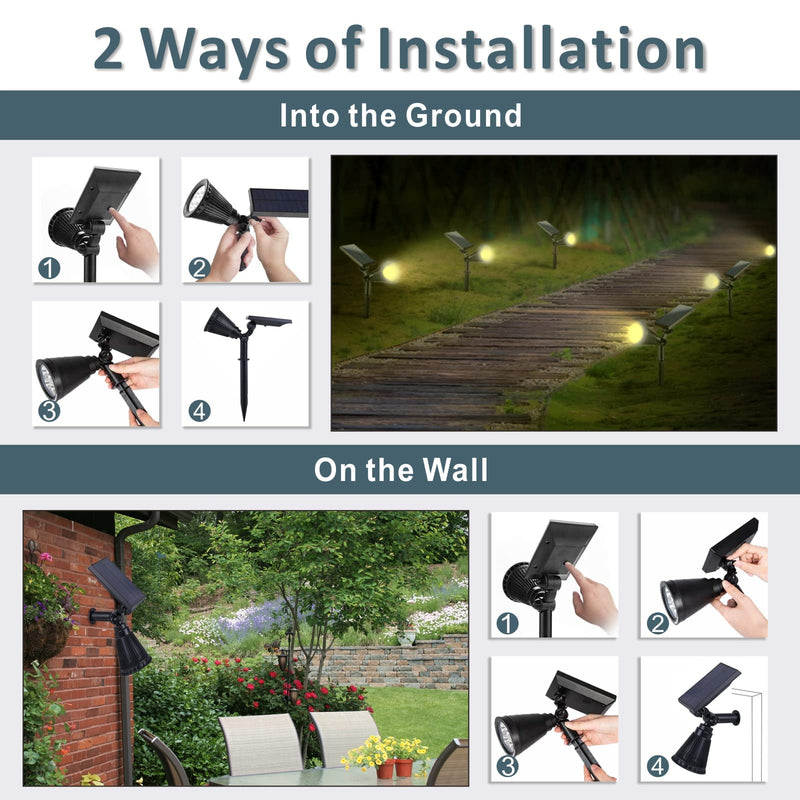 Solar Spotlights Outdoor, Bright 7-LED Spot Lights, Landscape Dusk-to-Dawn Waterproof Flag Pole Lights, 2-in-1 Adjustable Solar Powered Ground Lighting for Garden, Pathway, Halloween (2 Packs, Yellow)