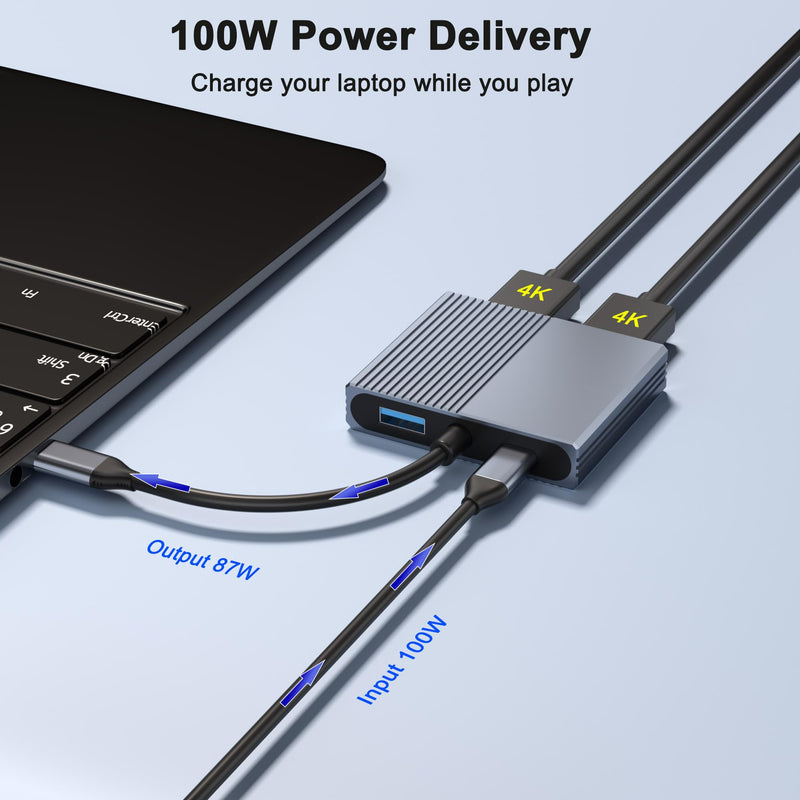 Laptop Docking Station Dual Monitor, USB C Docking Station Dual Monitor for Dell/HP/Lenovo/Mac, Dual HDMI Adapter for 2 Monitors, Docking Station with 2 HDMI 4K/USB3.0/PD, USB C to Dual HDMI Adapter