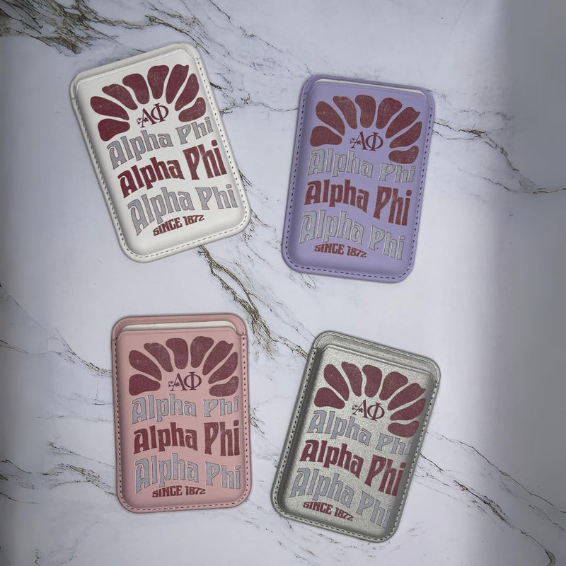 Officially Licensed Alpha Phi Sorority Magnetic Card Wallet – Compatible with iPhone 15/14/13/12, Securely Holds 3 Cards – Slim (Silver), CH0AP1 Silver
