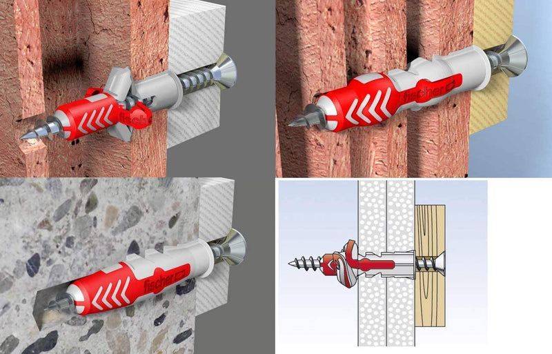 fischer FIXtainer DuoPower and DuoTec Assortment Box Universal and Toggle Wall Anchors with PZ Screws for Hollow Walls, Drywall and Solid Materials - 100 Anchors & 100 Screws DuoPower / DuoTec + screw