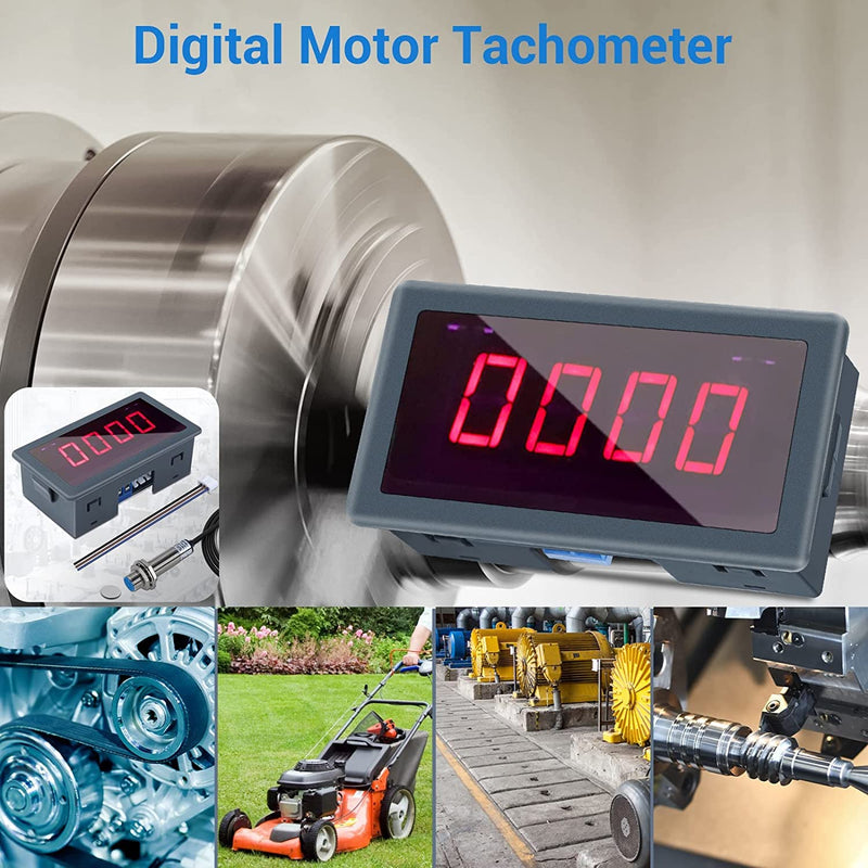 DONGKER Digital LED Tachometer, AC 230V 110V Digital RPM Motor Tachometer with Hall Proximity Switch Sensor NPN Tachometer