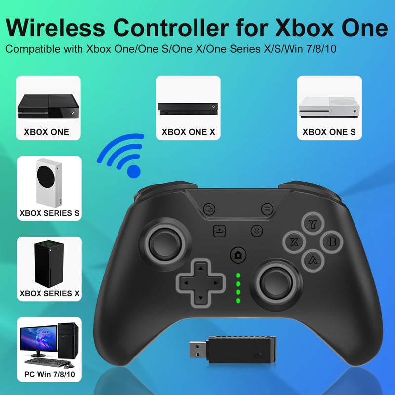 ADHJIE Xbox One Controller, 2.4GHz Wireless RGB LED Light Xbox Controller with 3.5mm Audio Headset Jack, Xbox One Controller with 900mAh Built-in Battery for Xbox One S/X Xbox One Series X/S, Black