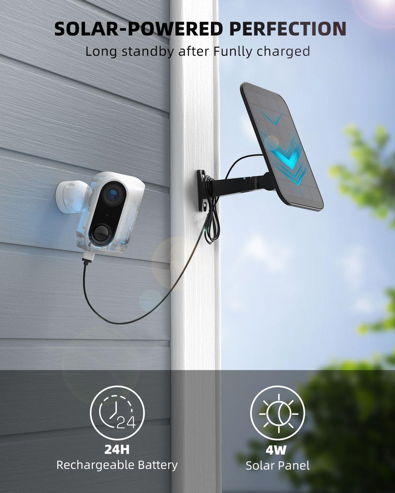 virtavo Cam XM1, Solar Security Cameras Wireless Outdoor, Dual 2MP Resolution, Color Night Vision, PIR Motion Detection, Battery-Powered, 2-Way Audio, Cloud/SD Storage, IP66 White