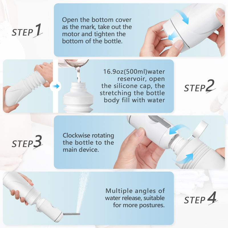 Upgrade SPACEREST Portable Bidet for Travel with 550ml Bottle, No Noise & Waterproof Portable Bidet for Women & Men, Rechargeable Electric Portable Jet Spray, Personal Hygiene & Postpartum Care