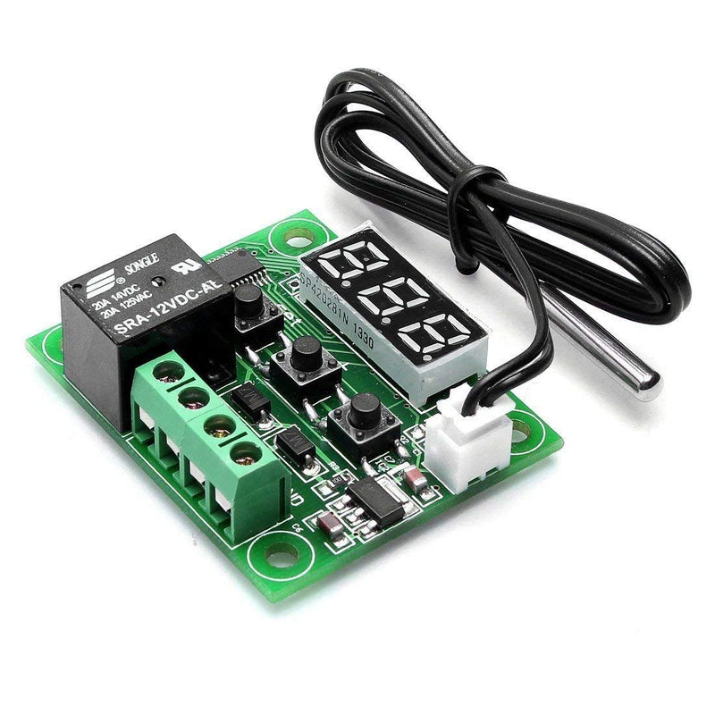 Hailege 2pcs W1209 12V DC Digital Temperature Controller Board Micro Digital Thermostat -50-110 Electronic Temperature Controller Module Switch with 10A Single Channel Relay and Waterproof