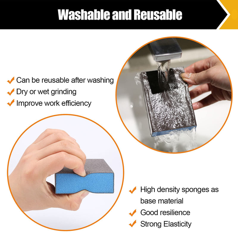 Mojucraft 10 Pack Sanding Sponges, Washable and Reusable Sanding Blocks for Wood Drywall Metal Glasses Coarse/Medium/Fine/Ultrafine 60/80/120/220 Grain Sandpaper Blocks 10 Pieces