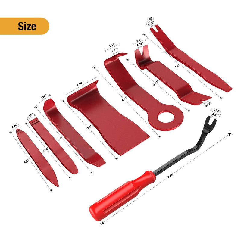 GOOACC 8PCS Auto Trim Scratch Removal Tool Car Audio Dash Panel Window Molding Fastener Remover Tool Kit-Red Red