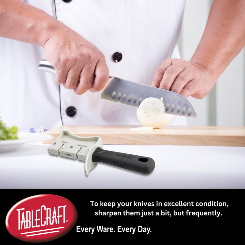 TableCraft 10994 PerfectGrip Hand Held Sharpener, 7" x 1.5" x 3.25", Tungsten Carbide, NSF Certified, Ergonomic Design, Dishwasher Safe