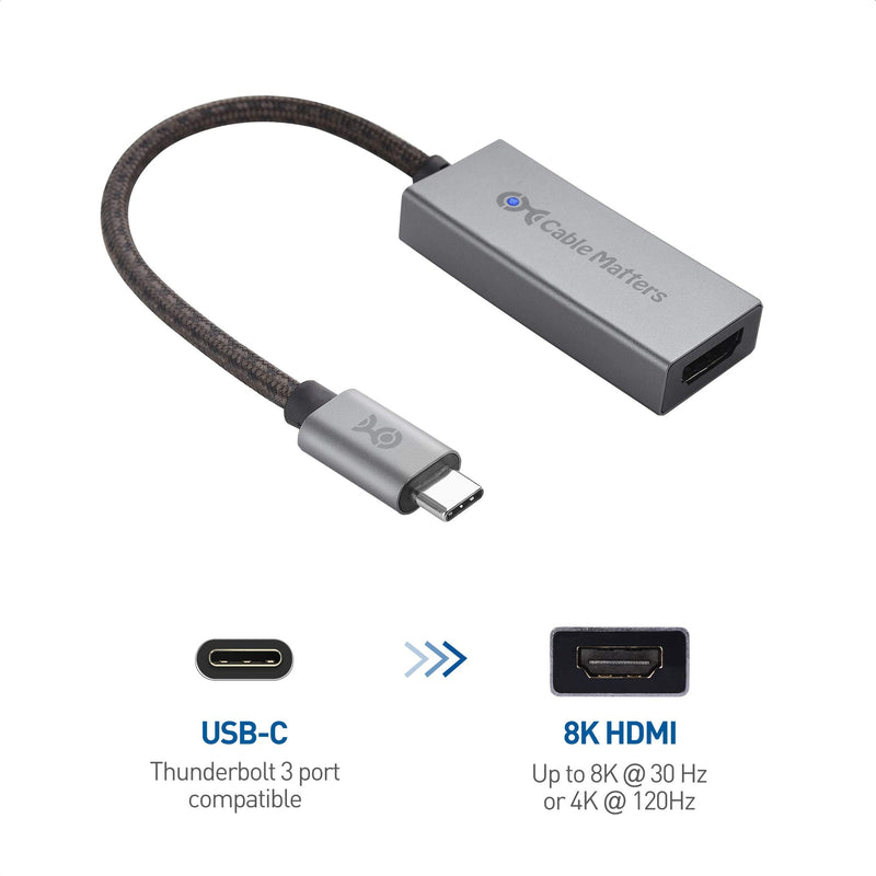 Cable Matters 48Gbps USB C to HDMI Adapter Supporting 4K 120Hz and 8K HDR - Thunderbolt 3 and Thunderbolt 4 Port Compatible - Maximum Supported Resolution on Any Mac via This Adapter is 4K@60Hz