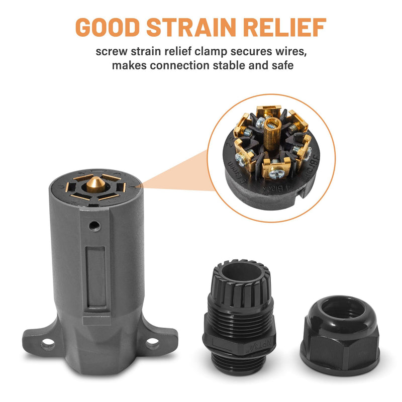 Oyviny RV 7 Pin Trailer Plug with IP68 Waterproof Seal, Detachable 7 Way Round RV-Style Trailer Side Connector 7 Point Trailer Wiring Plug