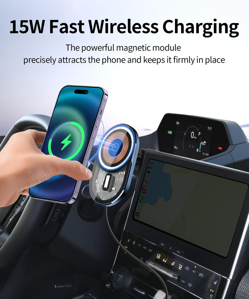 Wireless Charging car Phone Holder for Toyota BZ4X 2023-2025/Subaru Solterra 2023-2025 Accessories 8/12.3 inch Screen Fixed Clip,360° Rotation car Phone Mount Compatible with MagSafe