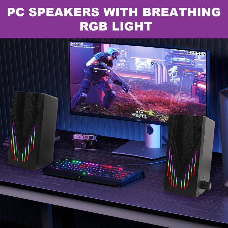 Computer Speakers, Speakers for Computer Desktop PC with Colorful RGB Lighting, USB Powered Gaming Speakers with 3.5mm Aux Cable for Monitor Laptop Tablet