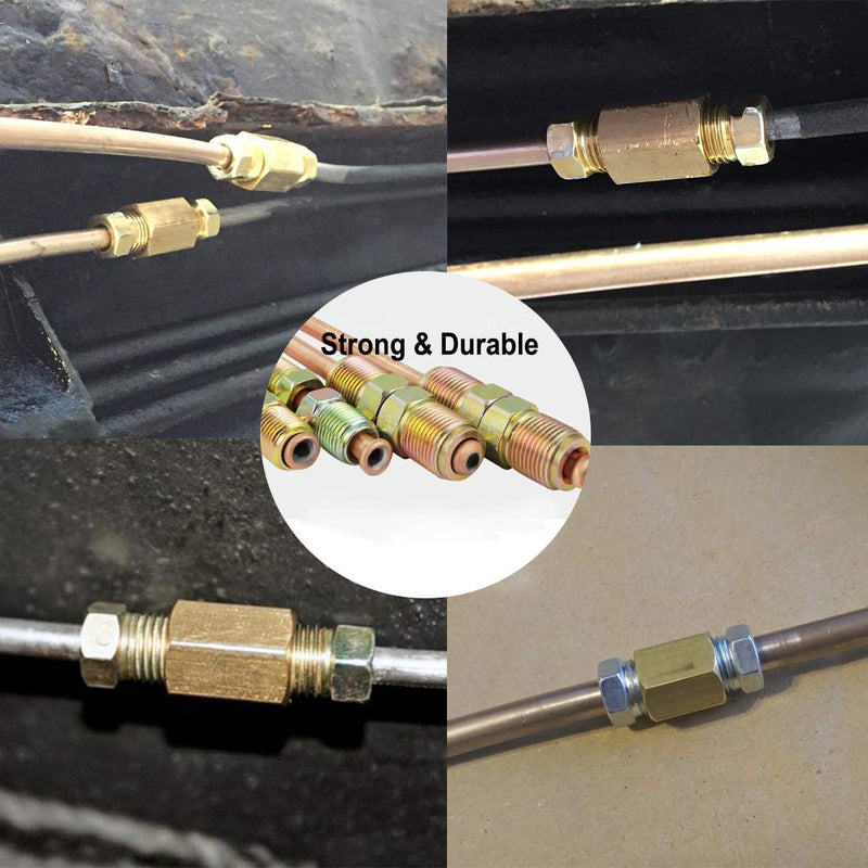 MuHize Brake Line Unions - 10 PCS Brass Inverted Flare Brake Line Unions (3/8" - 24 Threads) Assortment for 3/16" Brake Line Tube Fittings