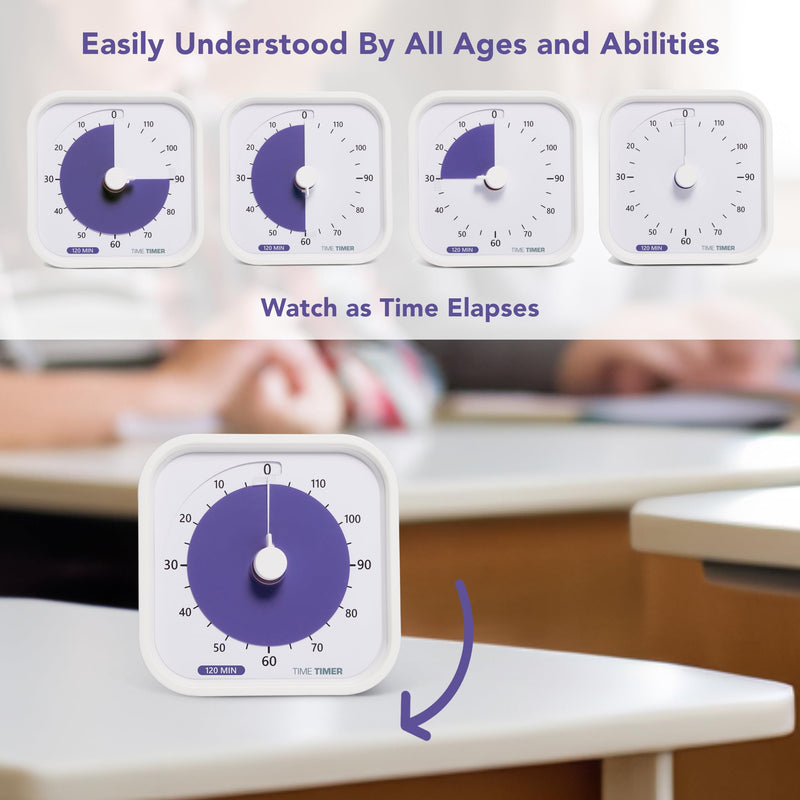 TIME TIMER 120 Minute MOD Education Edition ⁠— Visual Timer with Desktop Software for Kids Classroom Learning, Testing Timer, Study Tool and Office Meetings with Silent Operation (White - 120min) 3.5" x 3.5"