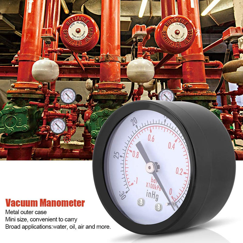 Oumefar 0-30inHg vacuum pressure gauge 0-1bar 50mm mini dial air vacuum pressure gauge 1/4" BSPT thread pressure gauge 1/4 inch BSPT rear mounting