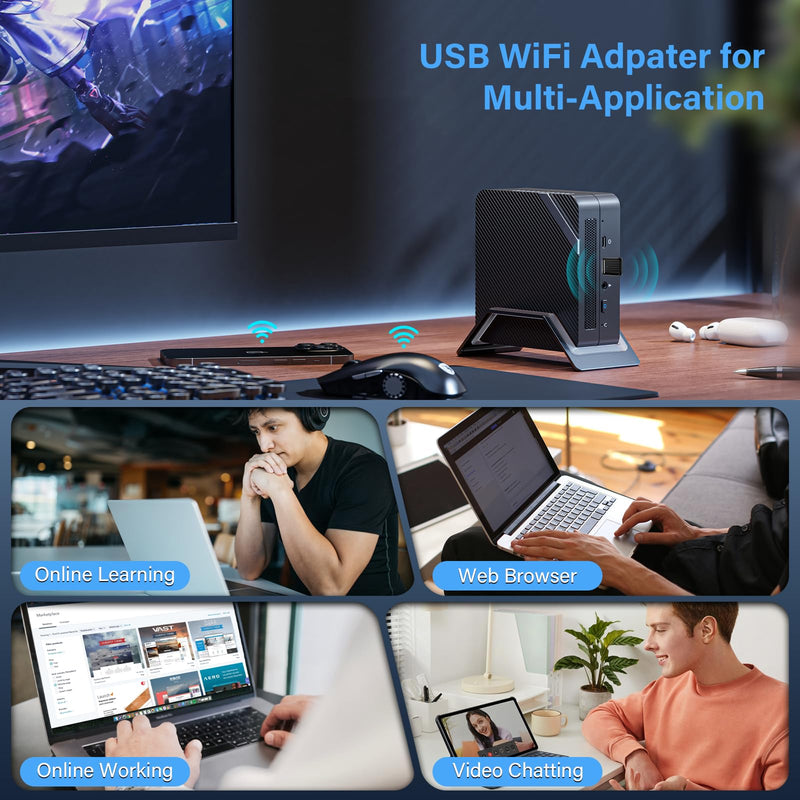 AC650 USB WiFi Adapter for PC Desktop, 2.4G/5G Dual Band Wireless Dongle, WiFi Network Adapter with Drive-Free for Windows7/10/11, AP Mode (NA1500) Black