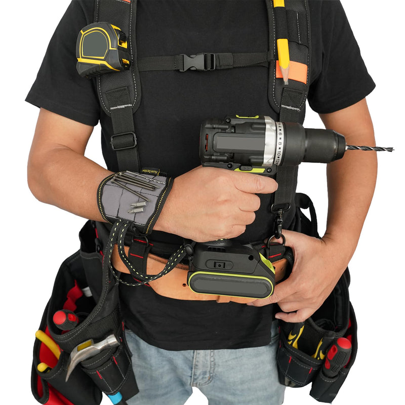 KUNN Tool Belt Suspender with Magnetic Wristband for Framer Carpenter Electrician Tool Belt(Gray Color) SW001A-Gray