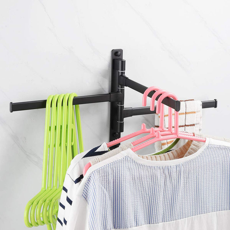 Swivel Hand Towel Bar Bathroom Swing Hanger Towel Rack Holder Matte Black Finish, Wall Mounted, 3-Arm