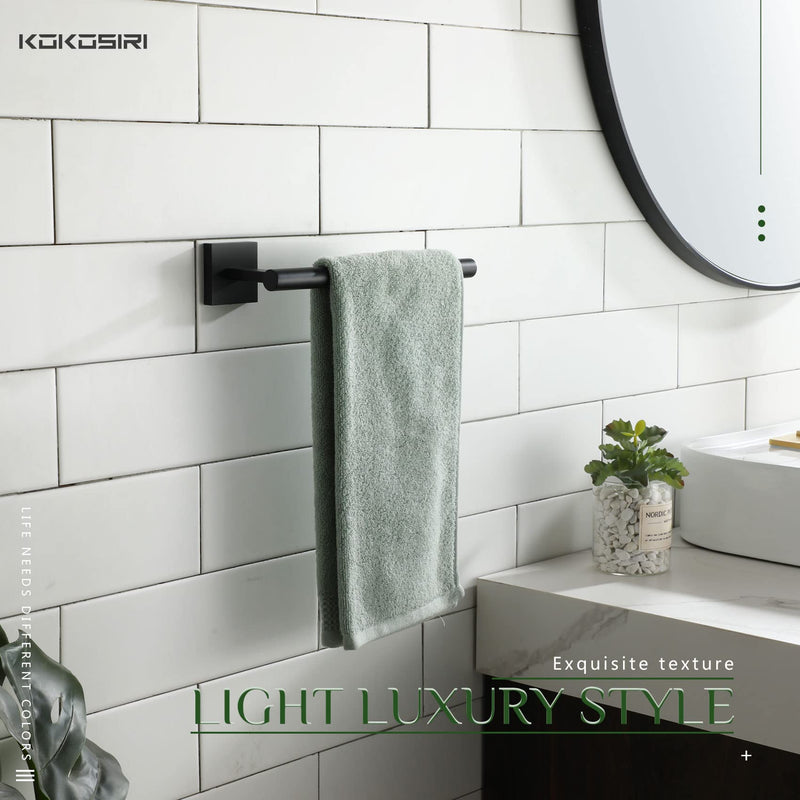 KOKOSIRI Towel Bar Matte Black Bathroom Hardware Hand Towel Rails Wall Mounted Kitchen Toilet Cabinet Paper Holder 2 Pack, Stainless Steel B3008BK-P2
