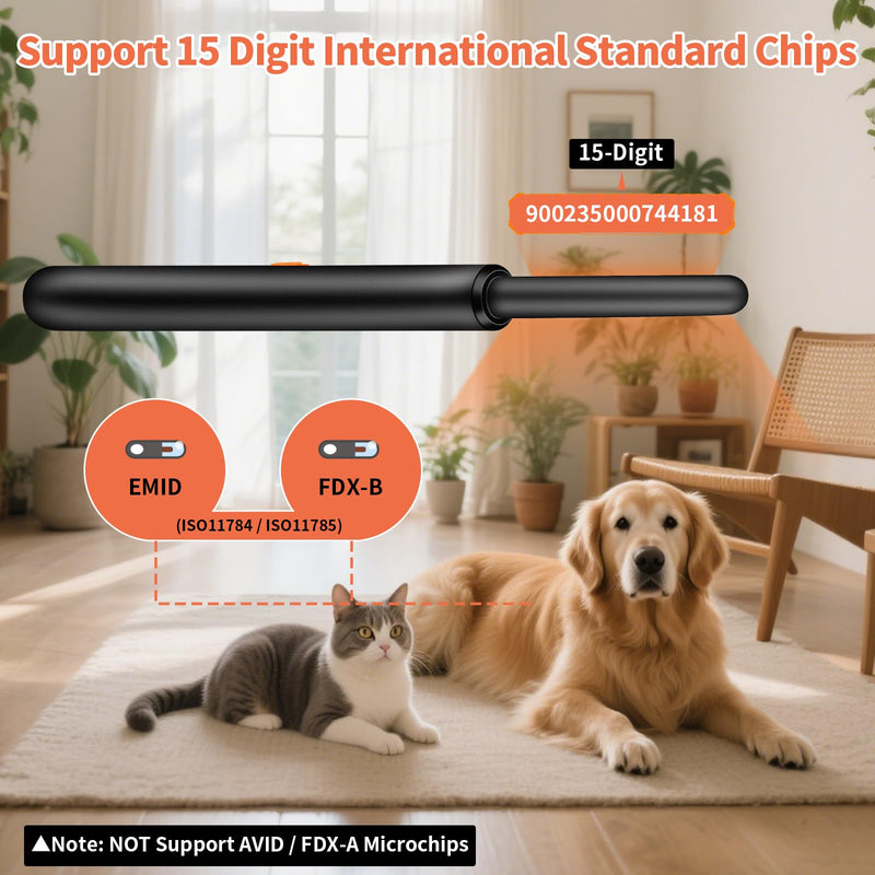 KUIIYER Pet Microchip Scanner, Rechargeable RFID EMID FDX-B (ISO 11784/11785) Micro Chip Reader with LCD Screen Display & 500 Storage Records, 15 Digit Pet Chip Scanner for Dog/Cat/Pig/Animal