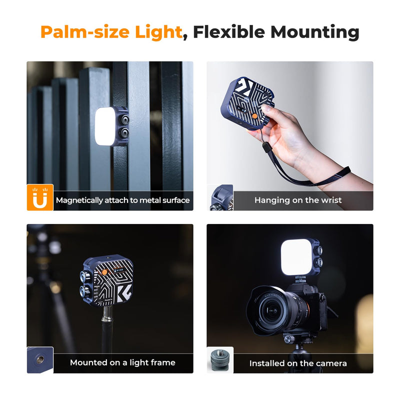 K&F CONCEPT Bi-Color LED Video Light, 2000mAh Rechargeable Portable Camera Lights, CRI 96+, 2500K-9900K, 15 Light Effects, Photography Lighting for Vlogging, Selfie, Blue