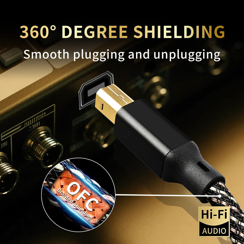3.0 USB 4.92ft HiFi Audio Cable -USB A to USB B,4N OFC Core,24K Gold-Plated Connectors,USB A to B Cable with Nylon Braid,Compatible with Sound Card,Mixer,Synthesizer(4.92ft/1.5m) 4.92ft/1.5m