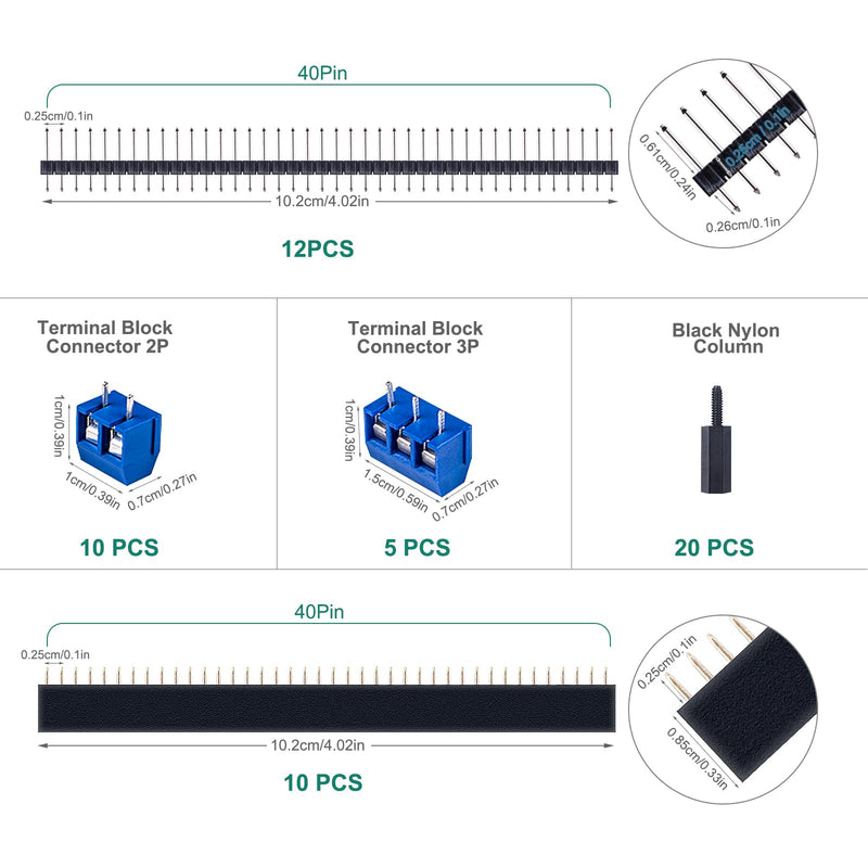 78 pieces hole grid plate kit, 21 double-sided PCB board circuit board hole grid board hole board, 22 pieces male female 40 pin header, 15 pieces 2P & 3P screw terminal with 20 tablets nylon column