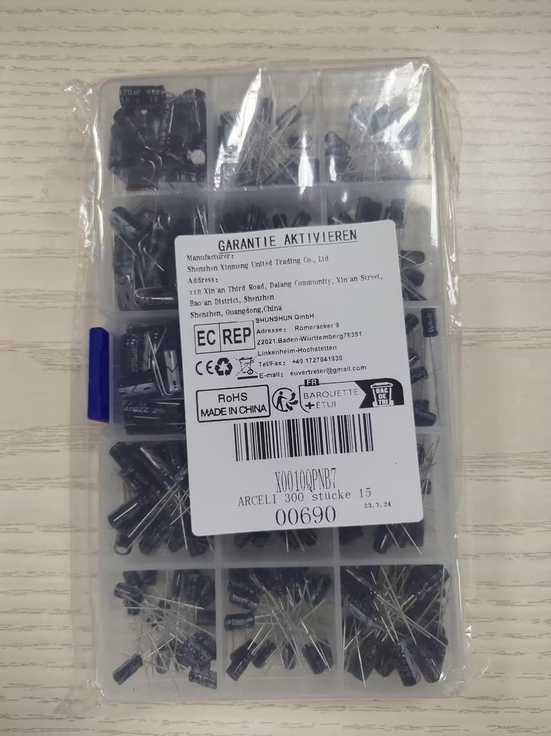ARCELI 300pcs 15Value Electrolytic Capacitor Range 0.1uF to 470uF Capacitor Assortment Kit