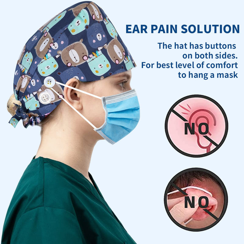 Surgical hood fabric, adjustable work cap, hood adjustable, surgical cap, surgical cap buttons, cotton dust cap cap for doctors, nurses, dentists, adjustable, women and men style 4