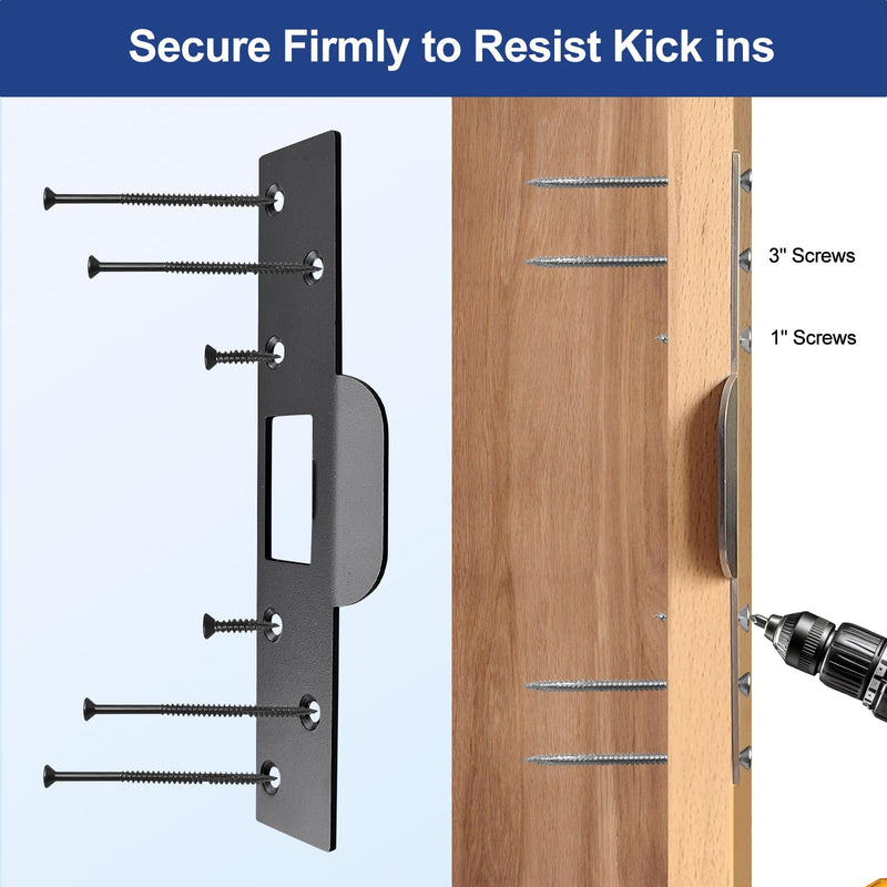 Extra Long Door Strike Plate 7", 2 Pack, Heavy Duty Anti Kick-ins, Oversized Striker to Repair Damaged Worn Frame/Slot/Jamb, Large Hole to Fix Latch Sticking, Security Reinforcement Plate Matte Black