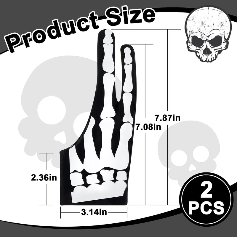Jecery 2 Pieces Skeleton Artist Glove for Drawing Tablet Glove for Graphics with 2 Finger Digital Tablet Drawing Glove Palm Rejection Glove for Pad Painting Writing, Right Hand, 2.76 x 7.28 Inches