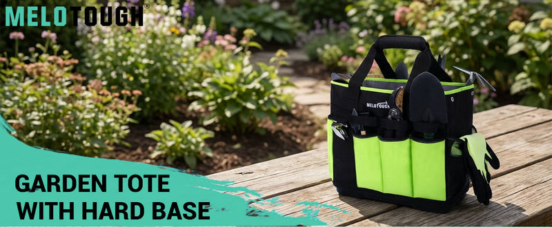 MELOTOUGH 12-Pocket Garden Tool Bag with Hard Bottom, Garden Caddy, Green