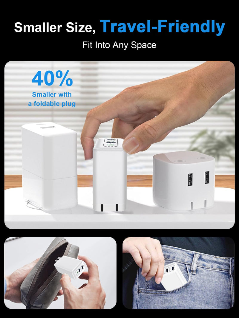 65W USB C Charger Block, GaN USB C Wall Charger, 2-Port Type C Compact Foldable Fast Charging Adapter for MacBook Pro/Air, iPhone 8-16, iPad Pro/Air, Apple Watch, Galaxy S20-24, etc