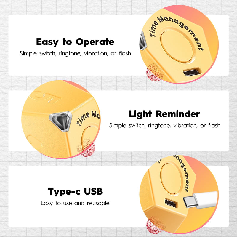 Konohan 2 Pcs Cube Timer Rechargeable Mini Pomodoro Timer 11 Preset Time Desk Productivity with Sound Vibrate Light Alarm Flip for Time Management ADHD Workout Study Cooking, White and Yellow