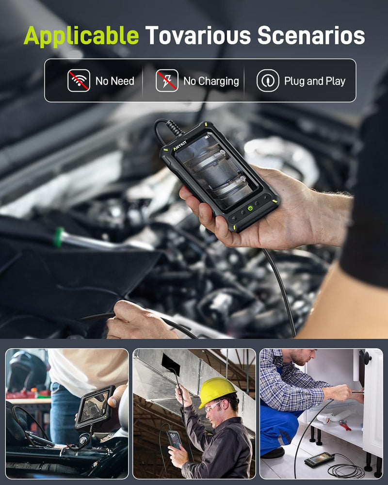 Anykit Endoscope Camera with Light, 1080P Industrial Endoscope Camera with 0.3 Slim Probe, 4.3” HD Screen Snake Cam, 33 FT Semi-Rigid Cable Bore Scope for Pipe, Engine, Inside Wall IP67 Waterproof