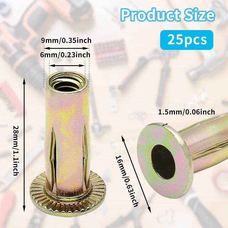 100Pcs Steel Multi Grip Rivet Nuts Pre Bulbed Shank Zinc-Plated Flat Head Threaded Insert Nut Construction Fasteners for Industrial (1/4-20) 1/4-20 Inch 100