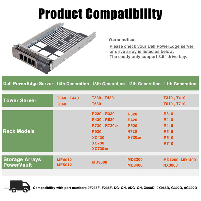 2 Pack Hard Drive Caddy KG1CH 0KG1CH HDD Caddy 3.5 Hard Drive Bracket SSD Tray Compatible with Dell PowerEdge R430 R530 R630 R730 T430 T630 T440 R420 R520 R620 R720 T420 T620 R510 R710 T410 T610 2 PACK