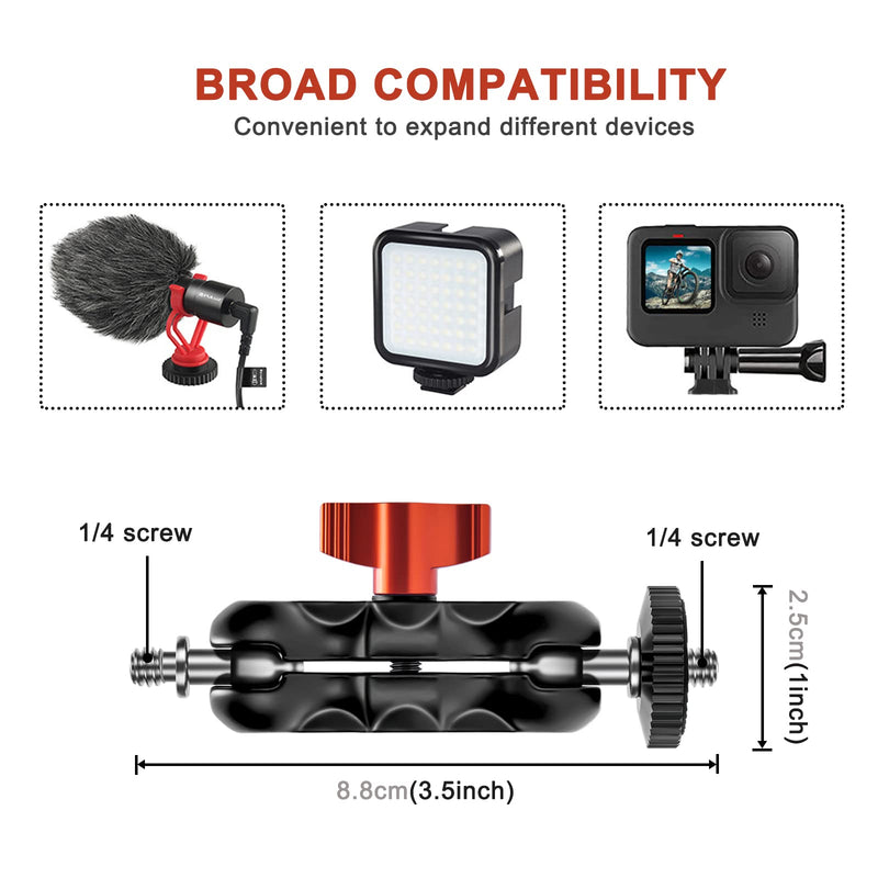 Super Clamp Camera Mount with Double Ball Head Adapter for Ronin-M/Ronin MX/Insta360/Gopro/DJI Action - 2 Pieces, Max Load 4.4lb/2kg