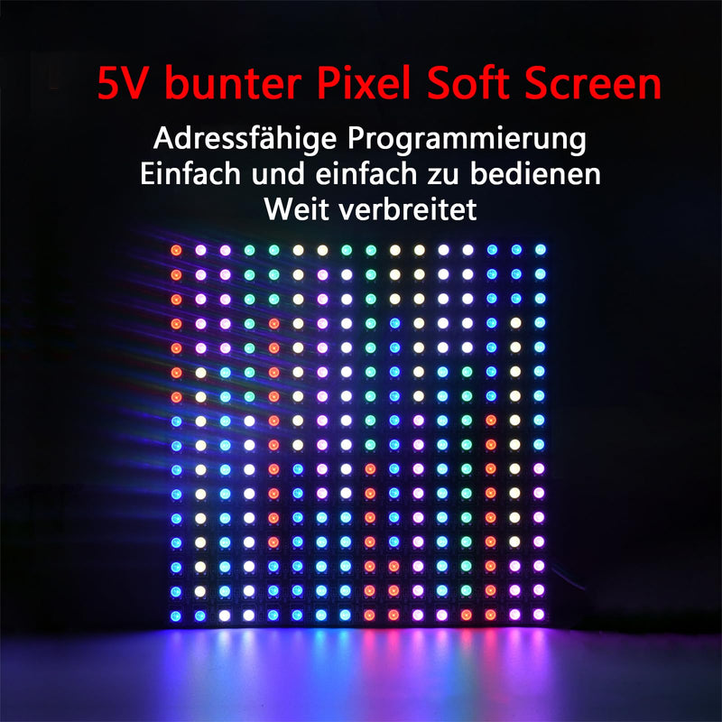 Gerui WS2812 RGB LED Panel 16 x 16 ECO 256 Pixels LEDMatrix Flexible Module | 5050SMD IC controls image video text display single addressable full colour functions with DC5V compatible with Raspberry Pi