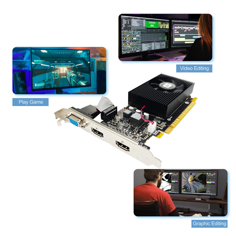 GeForce GT 730 2G Low Profile Graphics Card, 2X HDMI, VGA, DDR3, PCI Express 1.0 x16, Entry Level GPU for PC, SFF and HTPC GT 730 2G VGA/2X HDMI(not work with Win11)