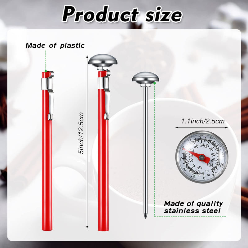 Xuhal 12 Pcs Stainless Steel Kitchen Thermometer with 5 Inch Long Stem 1 Inch Dial Thermometer Milk Frothing Food for Oven Probe Meat Grill BBQ Cooking Chocolate Water (Red) Red