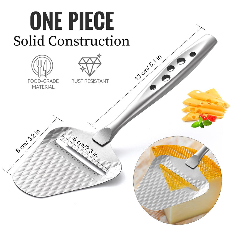 Premium Cheese Slicer for All Types of Cheese – Multi-Functional Stainless Steel Handheld Cheese Cutter – Quilted Pattern to Reduce Resistance, Non-Stick, Ergonomic Grip & Dishwasher Safe