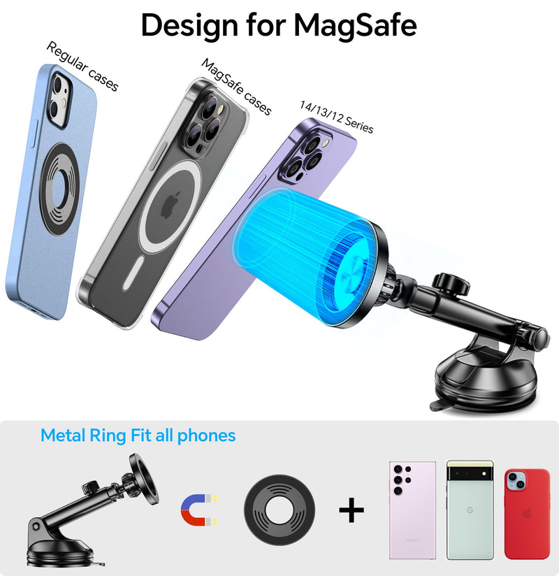 for iPhone MagSafe Car Mount【 Windshield + Vent + Dash 】 Window Magnetic Phone Holder for Car Magsafe Suction Mount【360° Rotation】 Dashboard Car Phone Holder Mount for iPhone 15 14 13 12 Pro Max Plus
