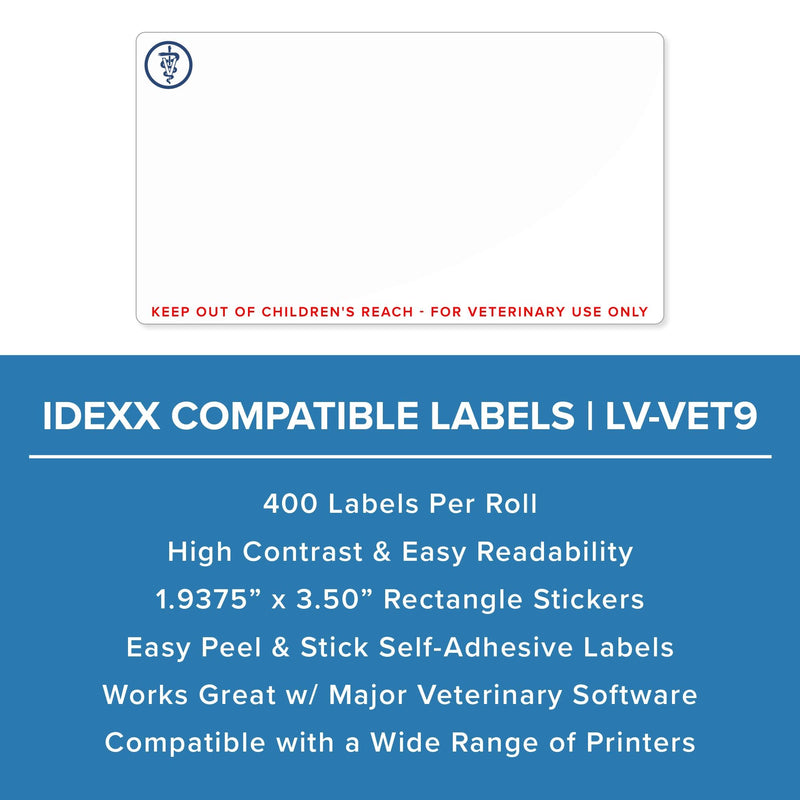 LabelValue Veterinary Prescription Labels 1-15/16 x 3-1/2 in Direct Thermal - for Veterinary Use Only - 400 Labels/Roll - Compatible with Zebra and Dymo 450 Label Printers