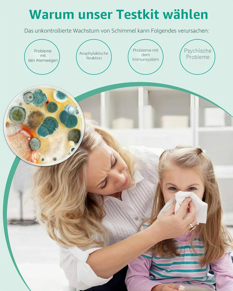 Mold Test Kit for Home - 4 Easy Detection Tests for HVAC, Surfaces & Indoor Air Quality, DIY Black Mold Detector Testing Kit at Home, with Detailed Identification Aid & 5 x Magnifying