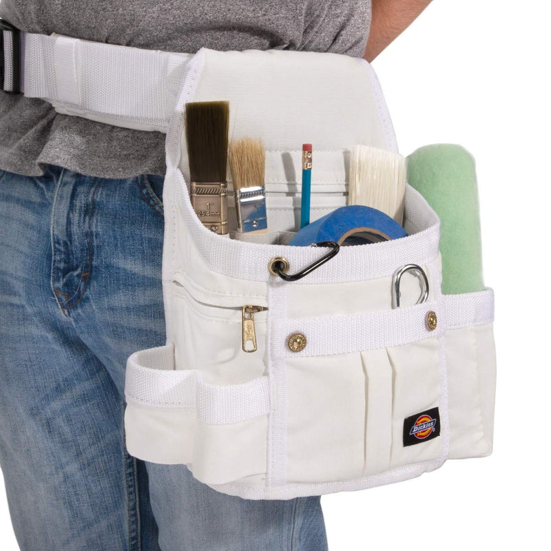 Dickies 8-Pocket Padded Tool Belt/Utility Pouch for Painters, Carpenters, and Builders, Adjustable 3-Inch Belt, Durable Canvas Construction, White