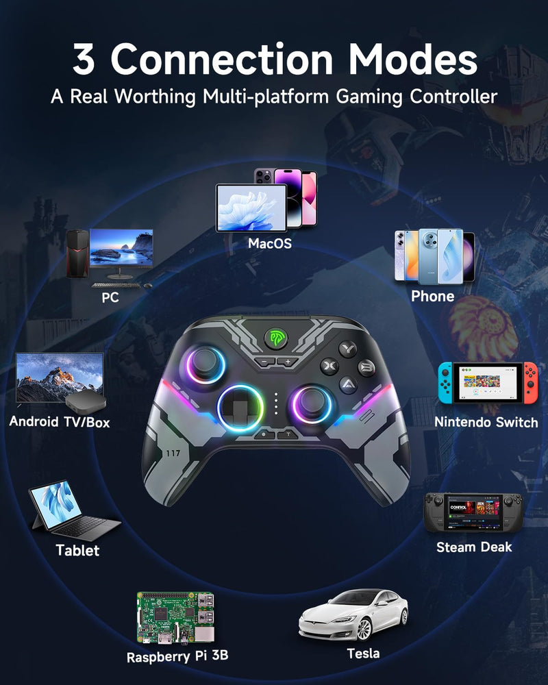 EasySMX X15 PC Controller - Enhanced Wireless Bluetooth Controller with Hall Joysticks/Hall Triggers/RGB Lighting - No Stick Drift, No Dead Zone - Work for Windows PC, Android, Steam and Switch black